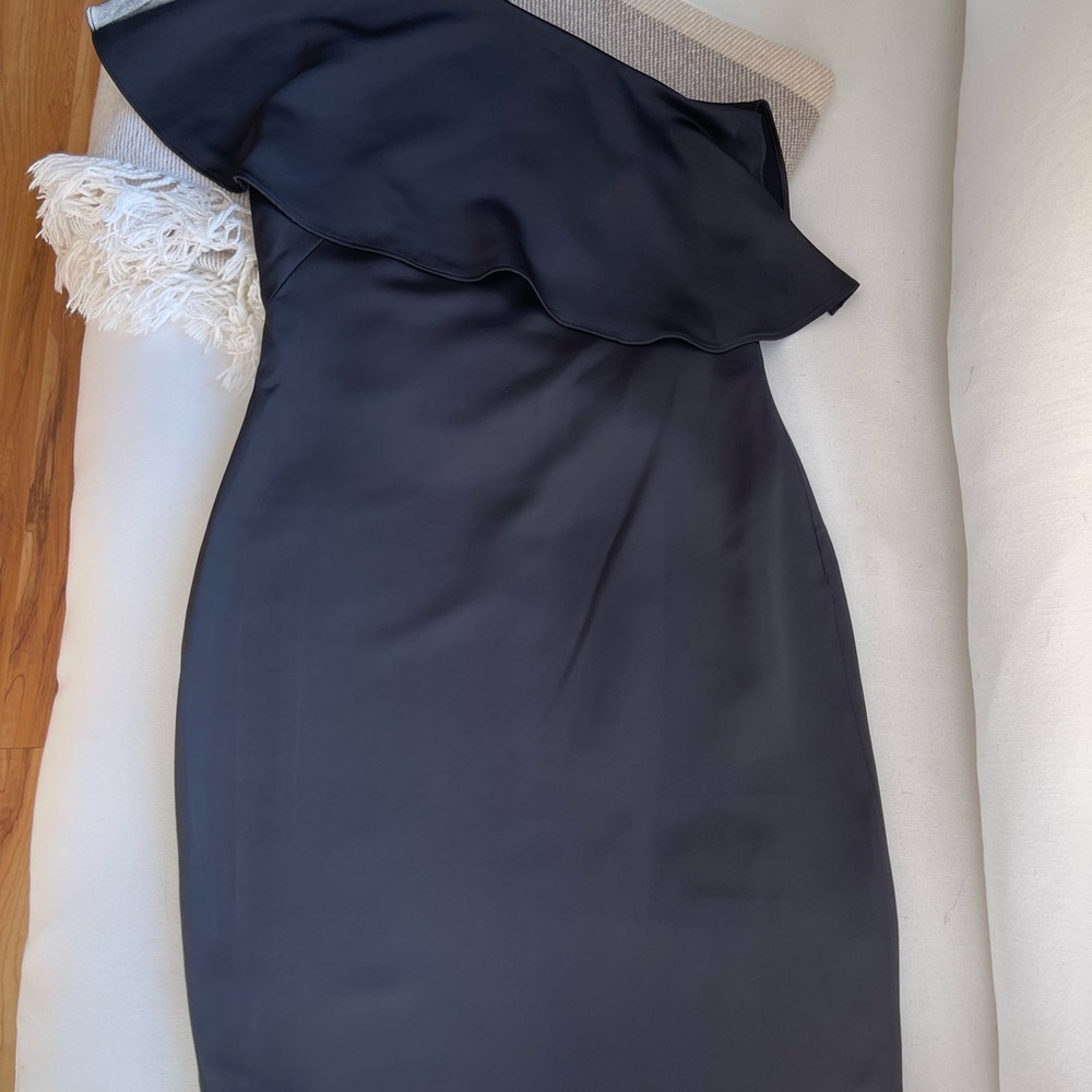 Gorgeous Black cocktail dress with Asymmetric neckline & Side zipper.